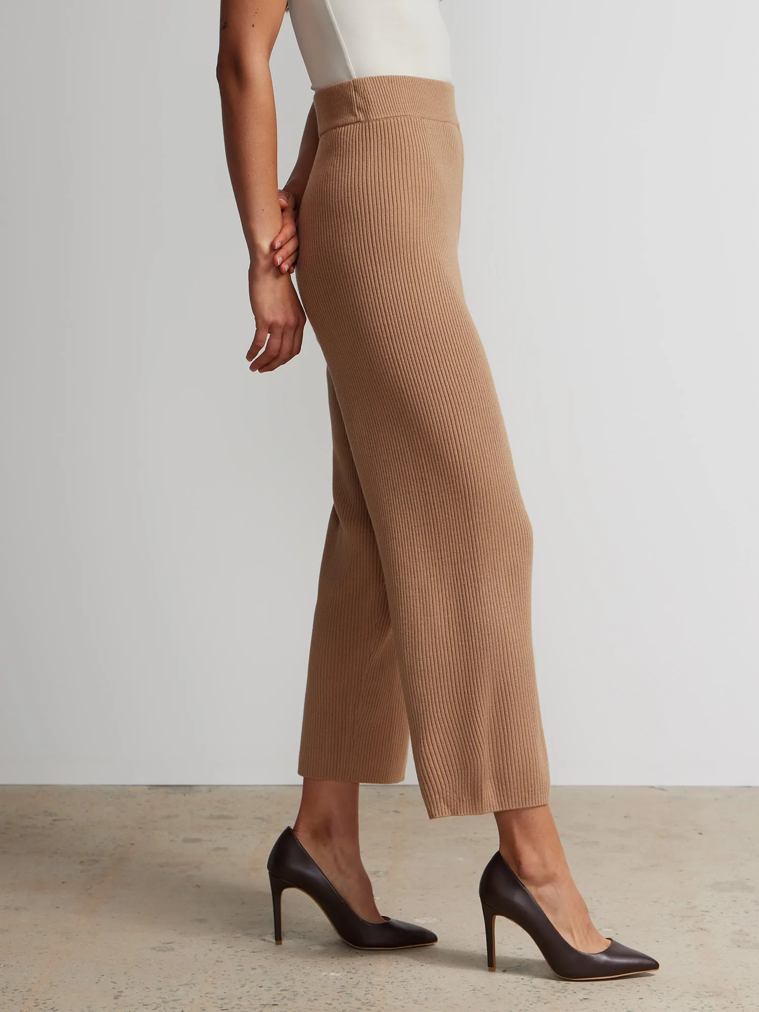 High Rise Sweater Knit Cropped Pants
