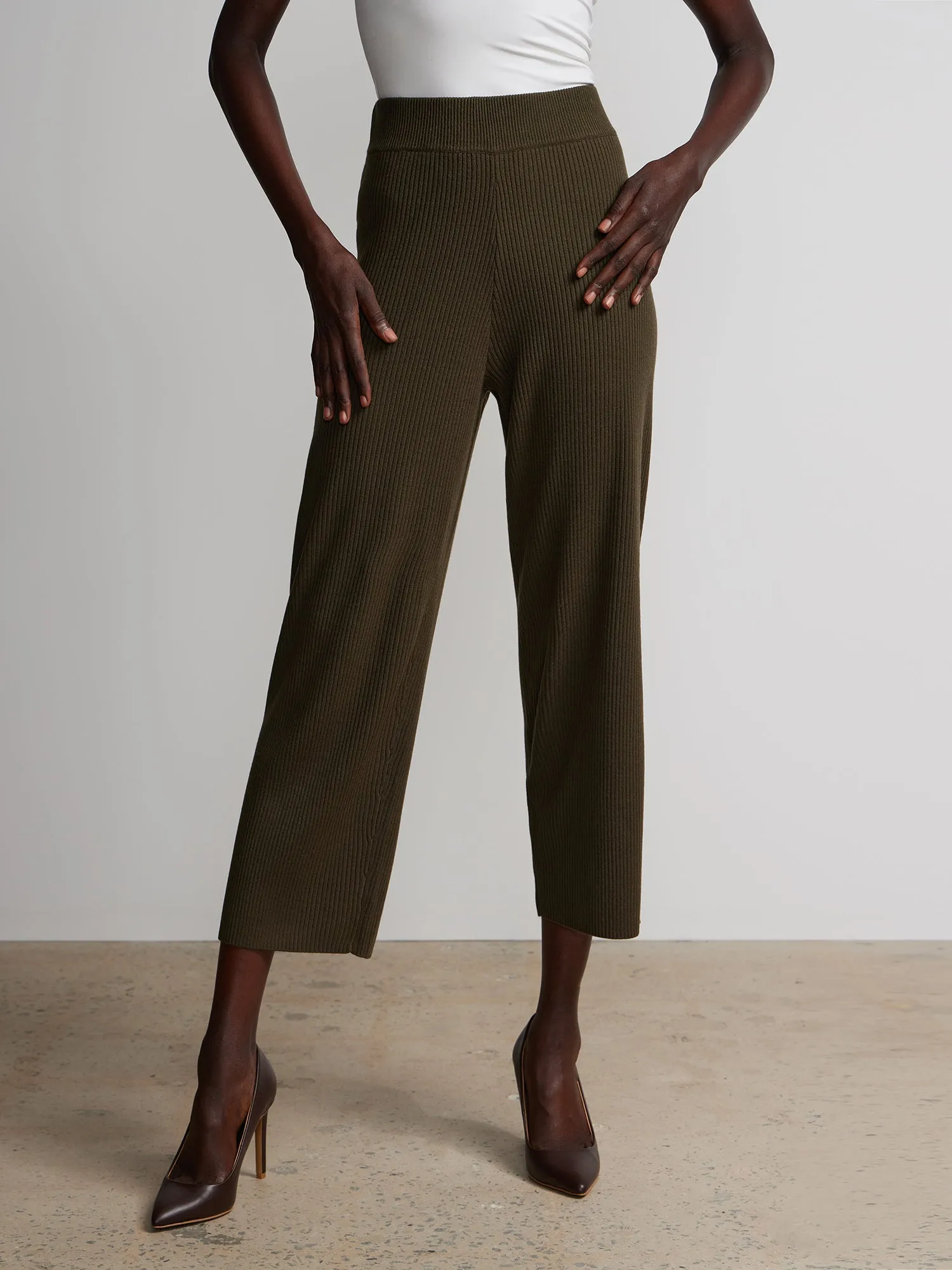 High Rise Sweater Knit Cropped Pants