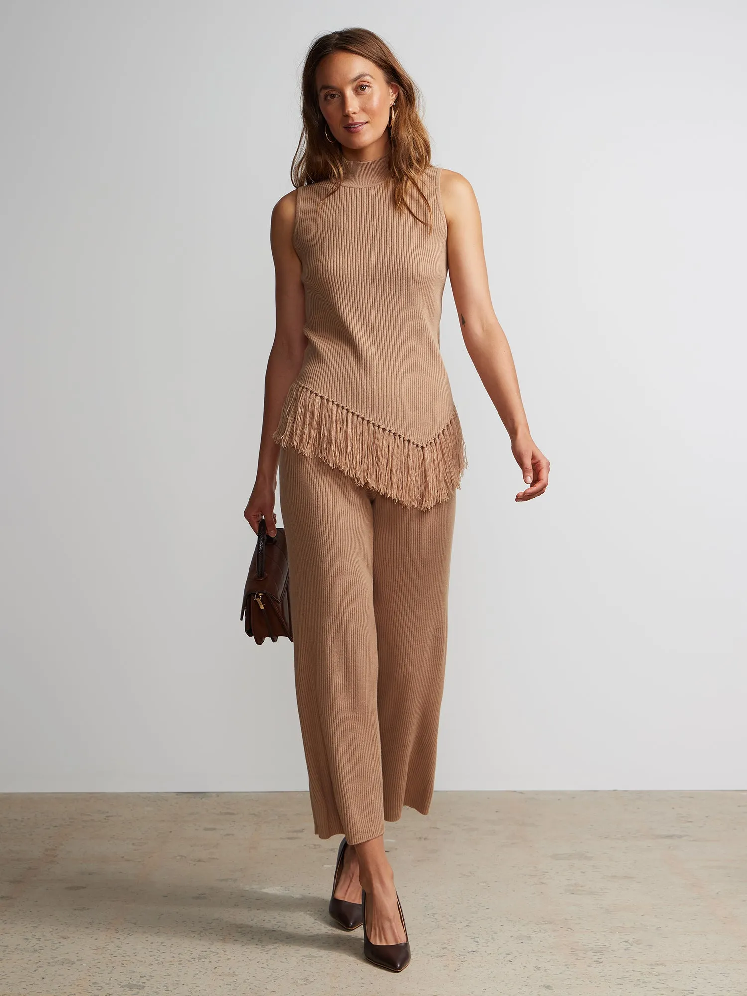 High Rise Sweater Knit Cropped Pants