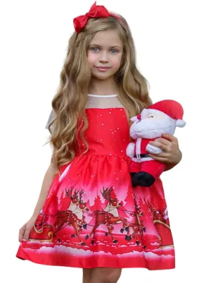 Ho-ho-ho Sheer Sleeve Holiday Scene Dress