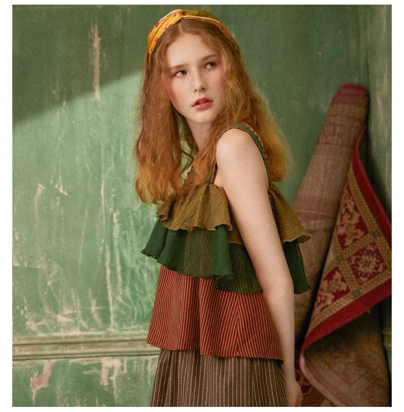 JAM PRINCESS DOUBLE FRILL LAYER TANK TOP IN MULTI COLOR STRIPE