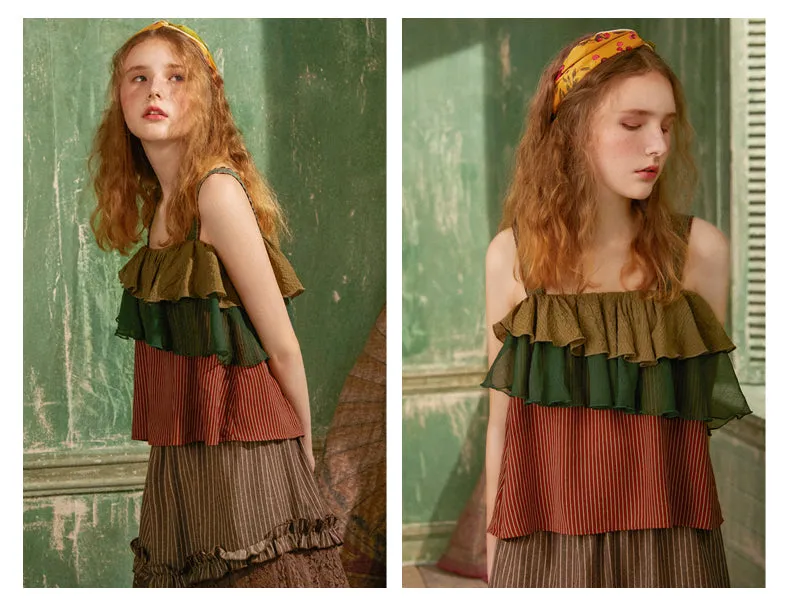 JAM PRINCESS DOUBLE FRILL LAYER TANK TOP IN MULTI COLOR STRIPE