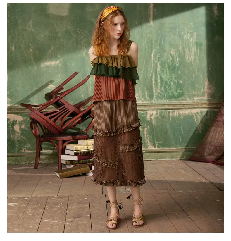 JAM PRINCESS DOUBLE FRILL LAYER TANK TOP IN MULTI COLOR STRIPE