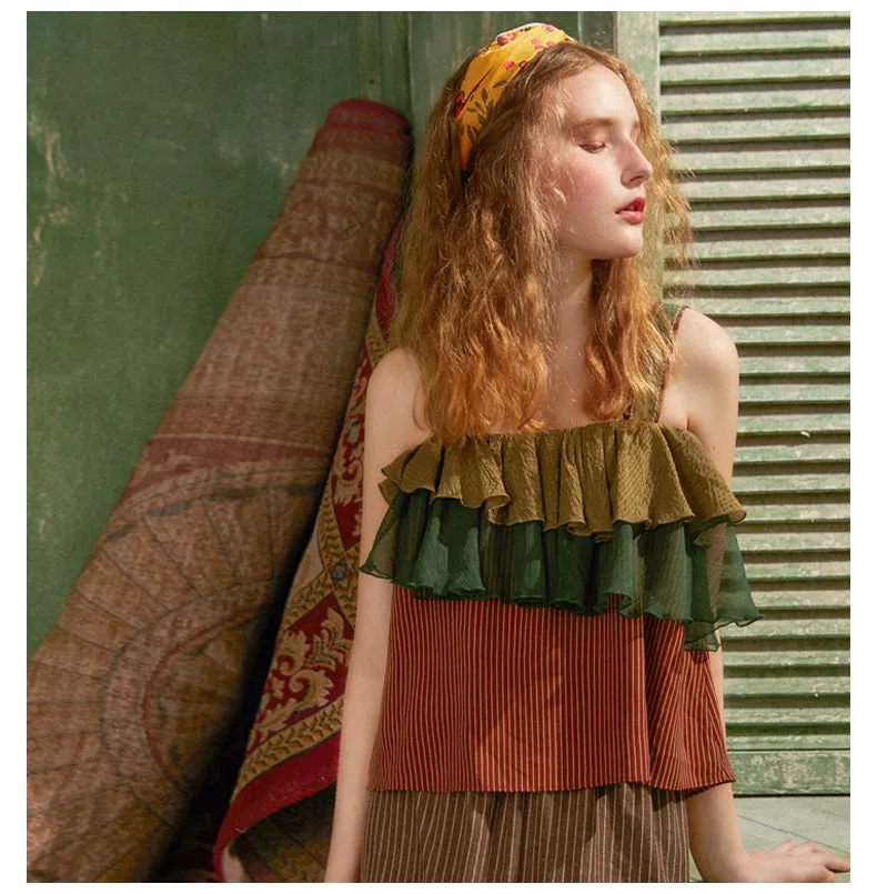 JAM PRINCESS DOUBLE FRILL LAYER TANK TOP IN MULTI COLOR STRIPE