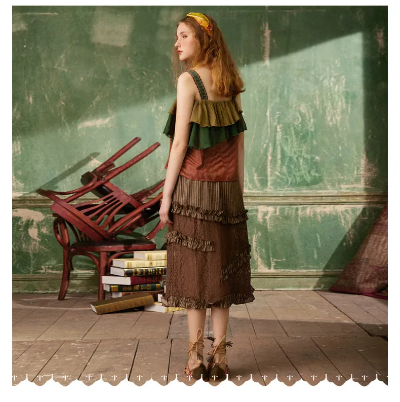JAM PRINCESS DOUBLE FRILL LAYER TANK TOP IN MULTI COLOR STRIPE