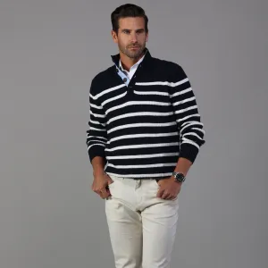 Kennebunkport Cotton Sweater in Navy/White Stripe