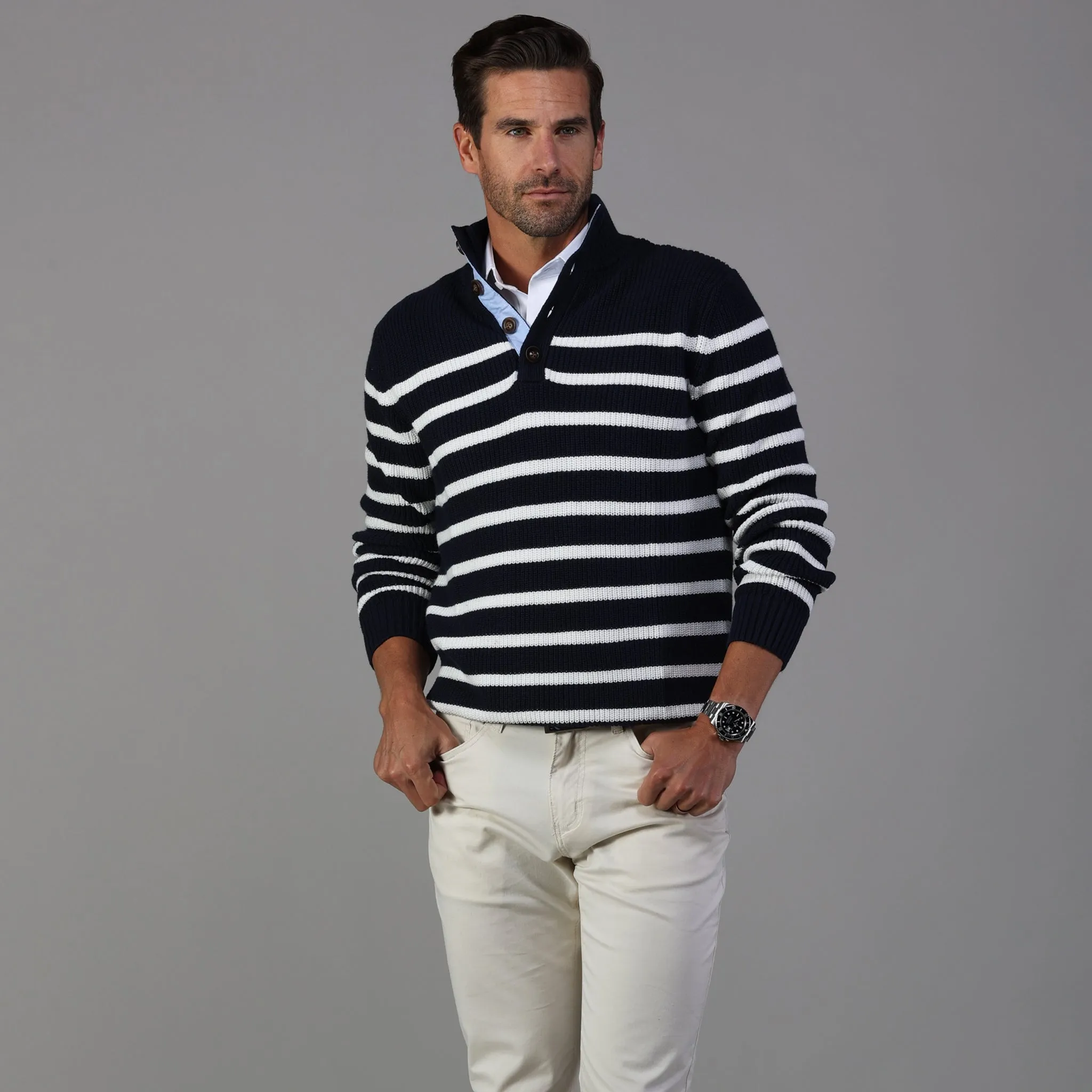 Kennebunkport Cotton Sweater in Navy/White Stripe