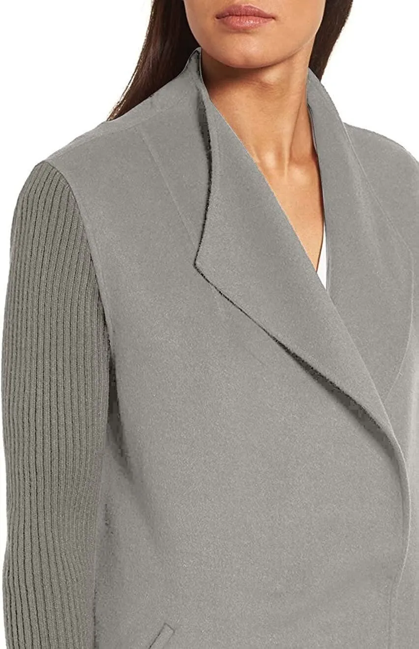 Kenneth Cole New York Women's Jacket Double Face Wool Blend Coat with Knit Sleeve