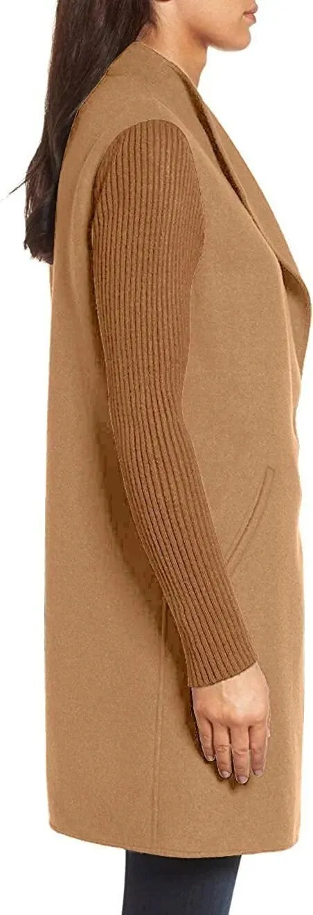 Kenneth Cole New York Women's Jacket Double Face Wool Blend Coat with Knit Sleeve