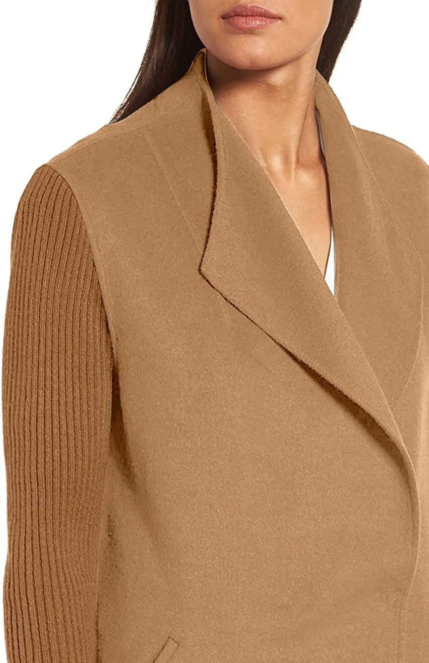 Kenneth Cole New York Women's Jacket Double Face Wool Blend Coat with Knit Sleeve