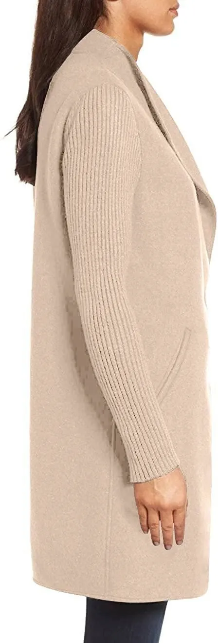 Kenneth Cole New York Women's Jacket Double Face Wool Blend Coat with Knit Sleeve
