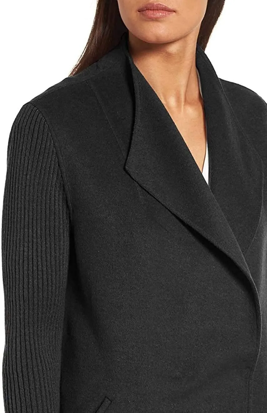Kenneth Cole New York Women's Jacket Double Face Wool Blend Coat with Knit Sleeve