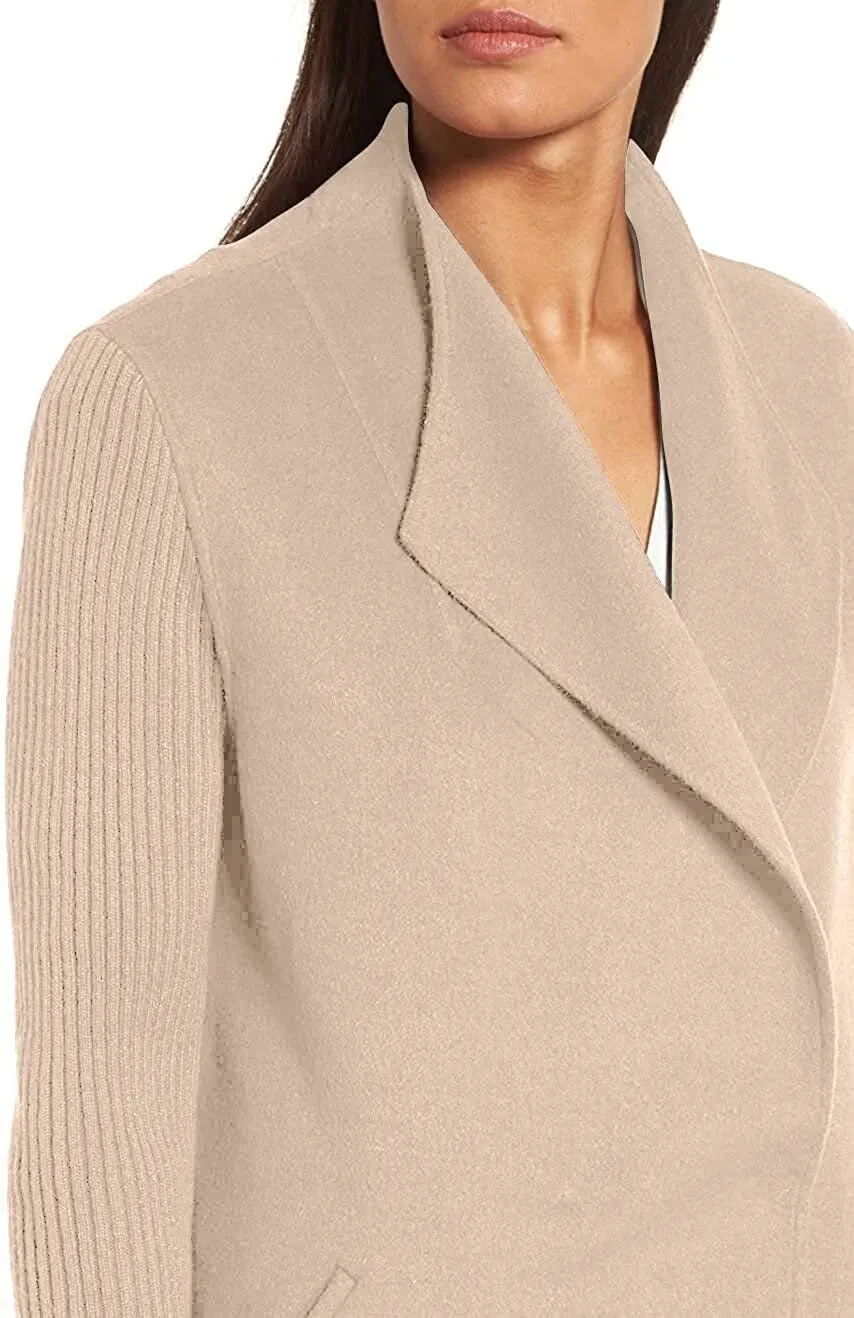 Kenneth Cole New York Women's Jacket Double Face Wool Blend Coat with Knit Sleeve