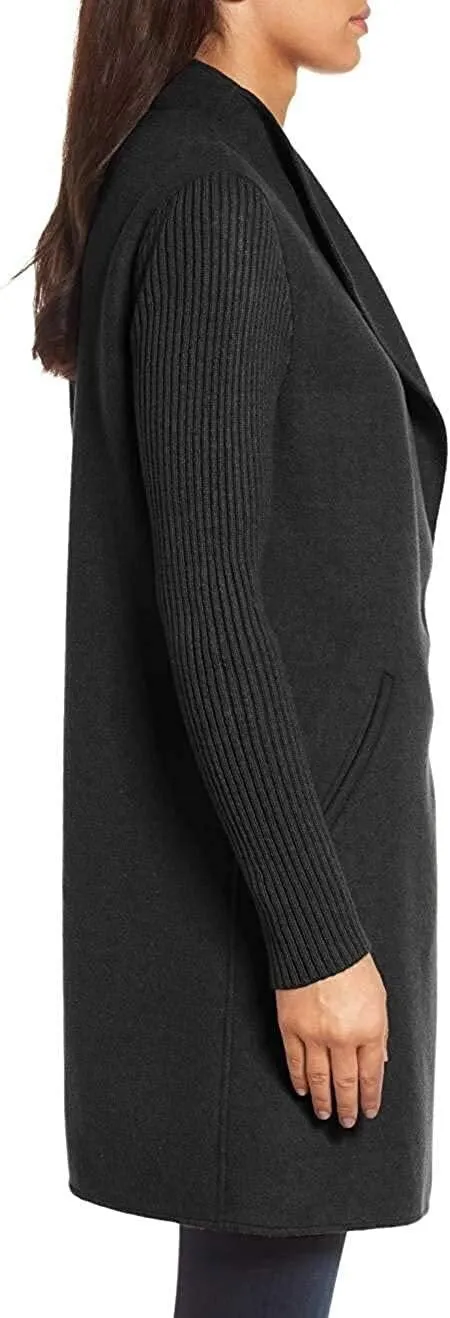 Kenneth Cole New York Women's Jacket Double Face Wool Blend Coat with Knit Sleeve