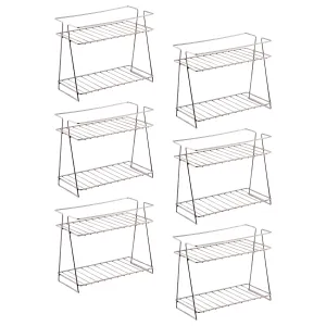 Kuber Industries (Set of 6) Multipurpose Counter Top Spice Rack Trolley Organizer 2-Layer Stainless Steel Corner Stand for Kitchen | Silver