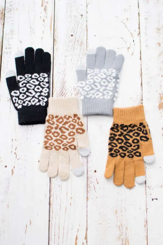 Leopard Stretch Touch Screen Gloves