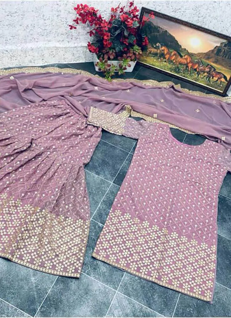 Lilac Purple Color Georgette Embroidery Sharara Suit