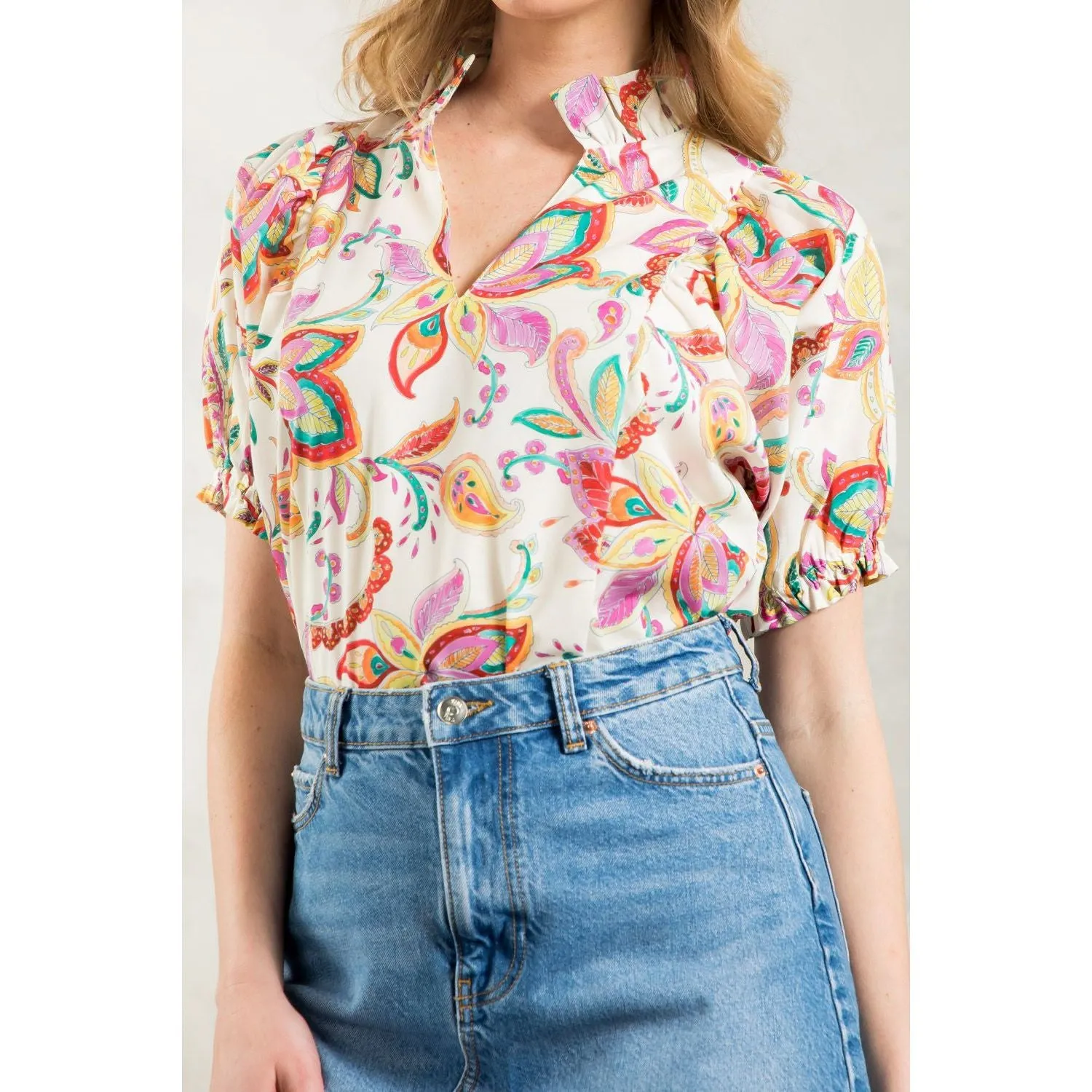Lily V-Neck Flower Print THML Top