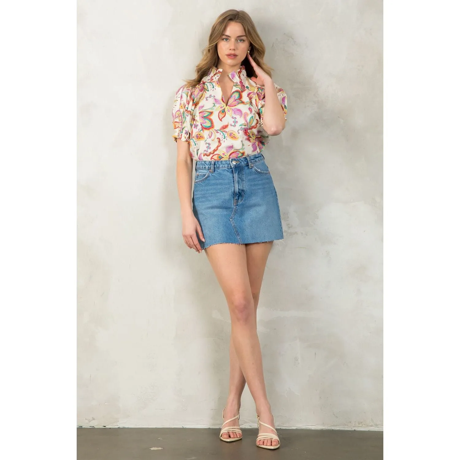 Lily V-Neck Flower Print THML Top