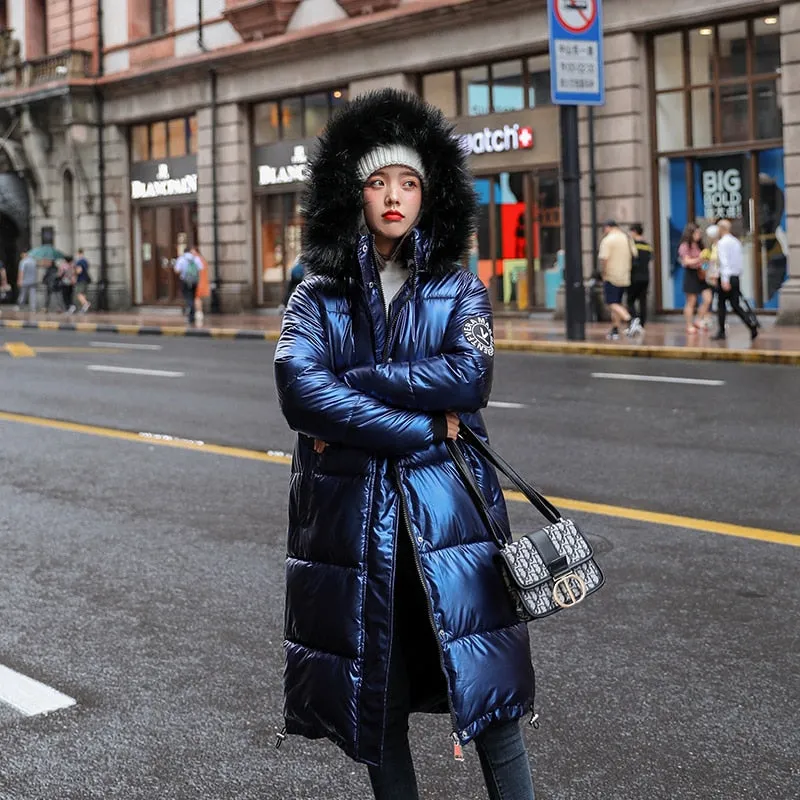 Long Parkas Female Glossy Warm Jacket