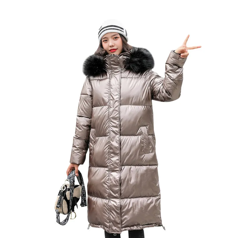 Long Parkas Female Glossy Warm Jacket