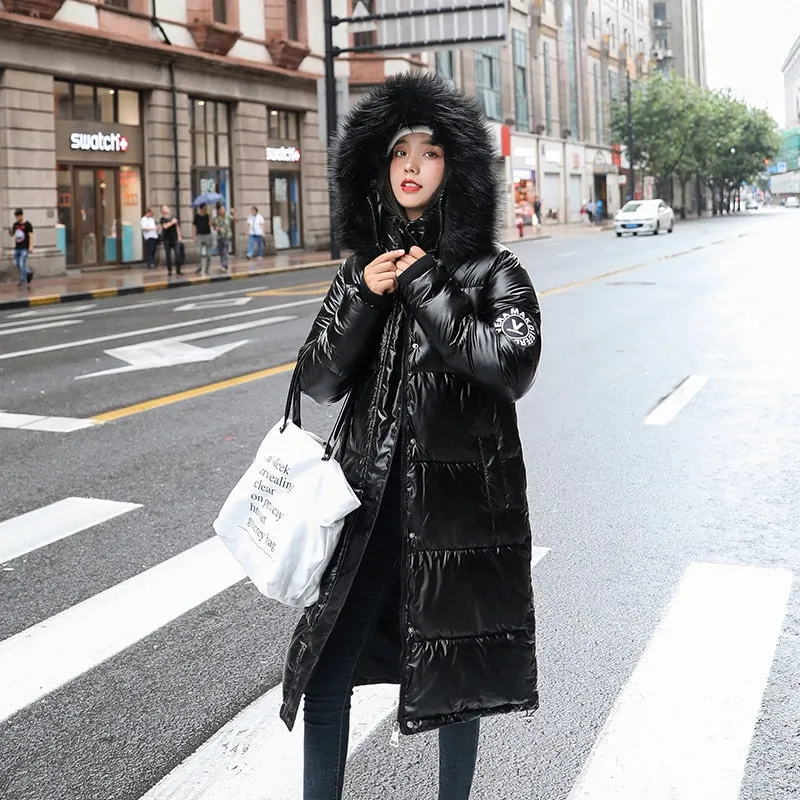 Long Parkas Female Glossy Warm Jacket