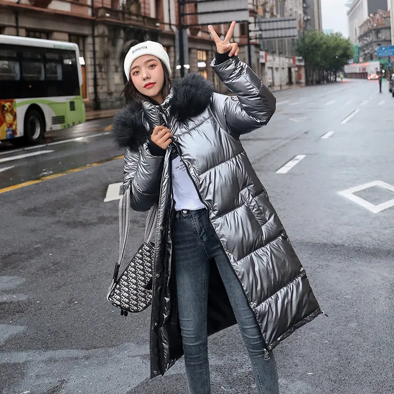 Long Parkas Female Glossy Warm Jacket