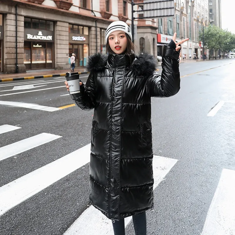 Long Parkas Female Glossy Warm Jacket