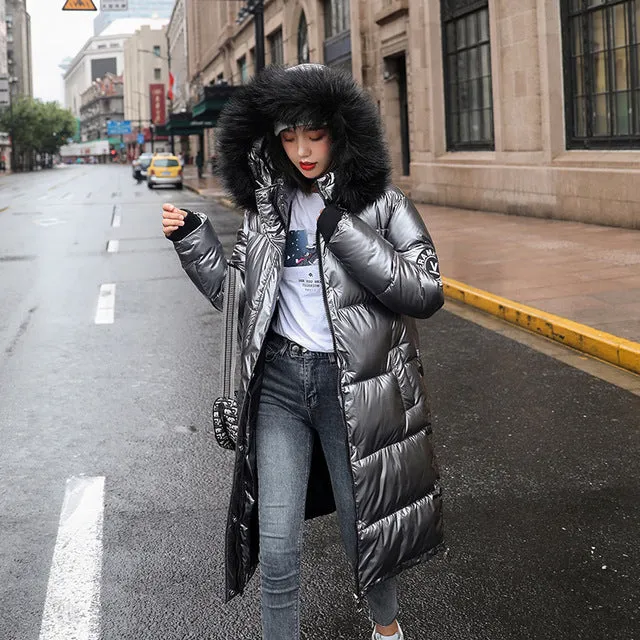 Long Parkas Female Glossy Warm Jacket