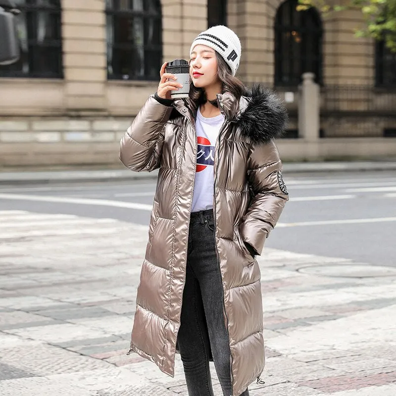 Long Parkas Female Glossy Warm Jacket