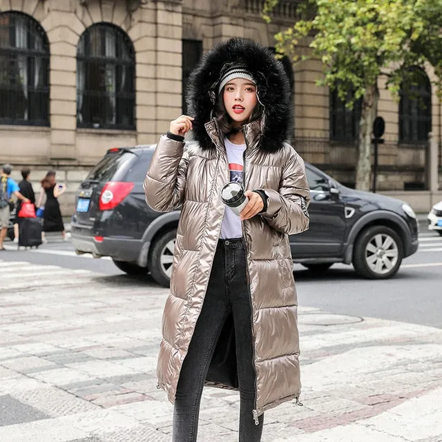 Long Parkas Female Glossy Warm Jacket