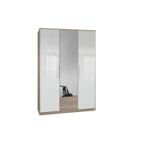 Lorin White And Oak Gloss 3 Door 2 Drawer Wardrobe
