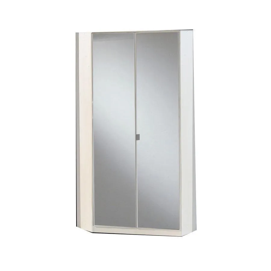 Lorin White Mirrored Corner Wardrobe