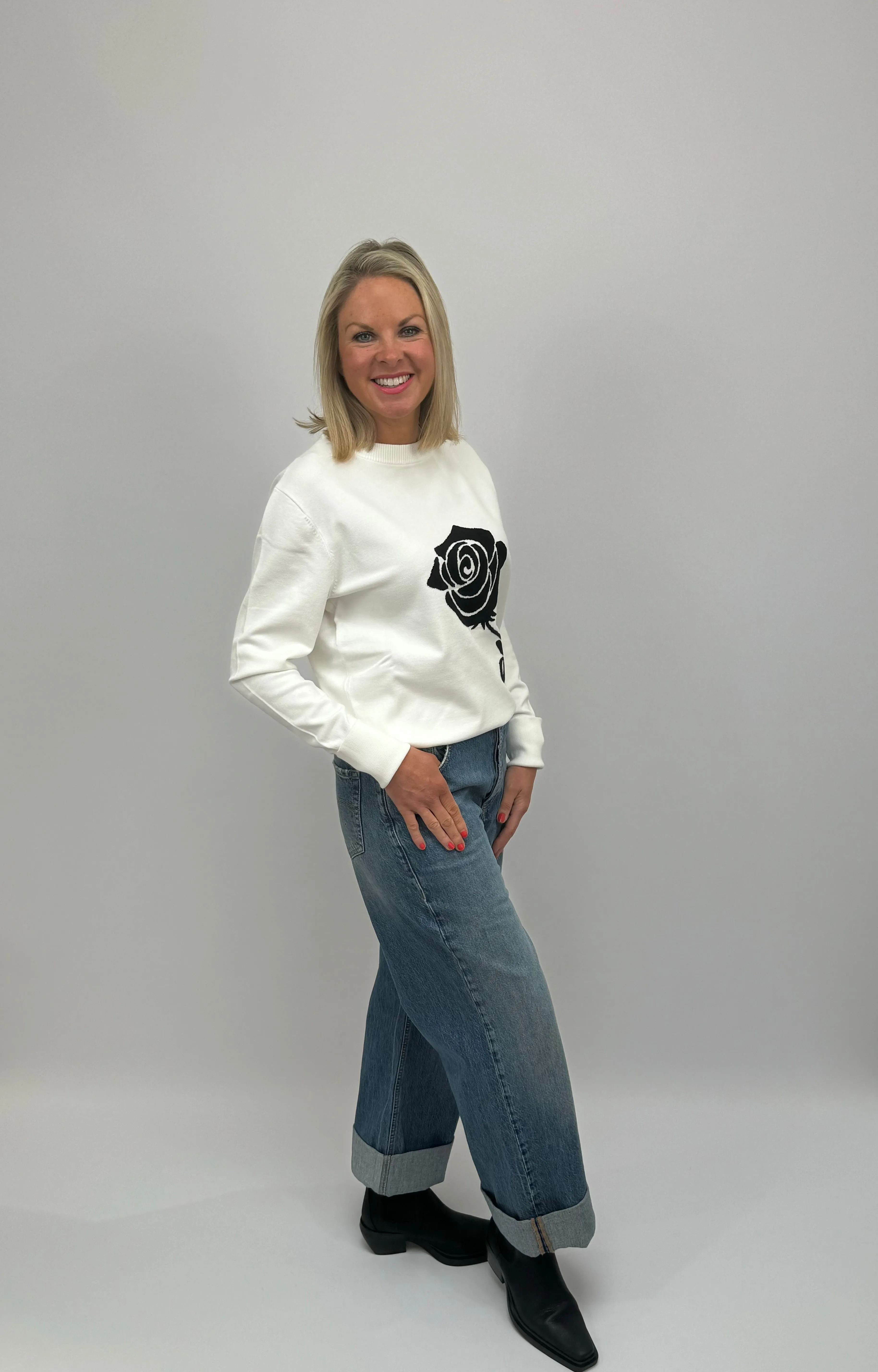 MARELLA Rose Print White Sweater