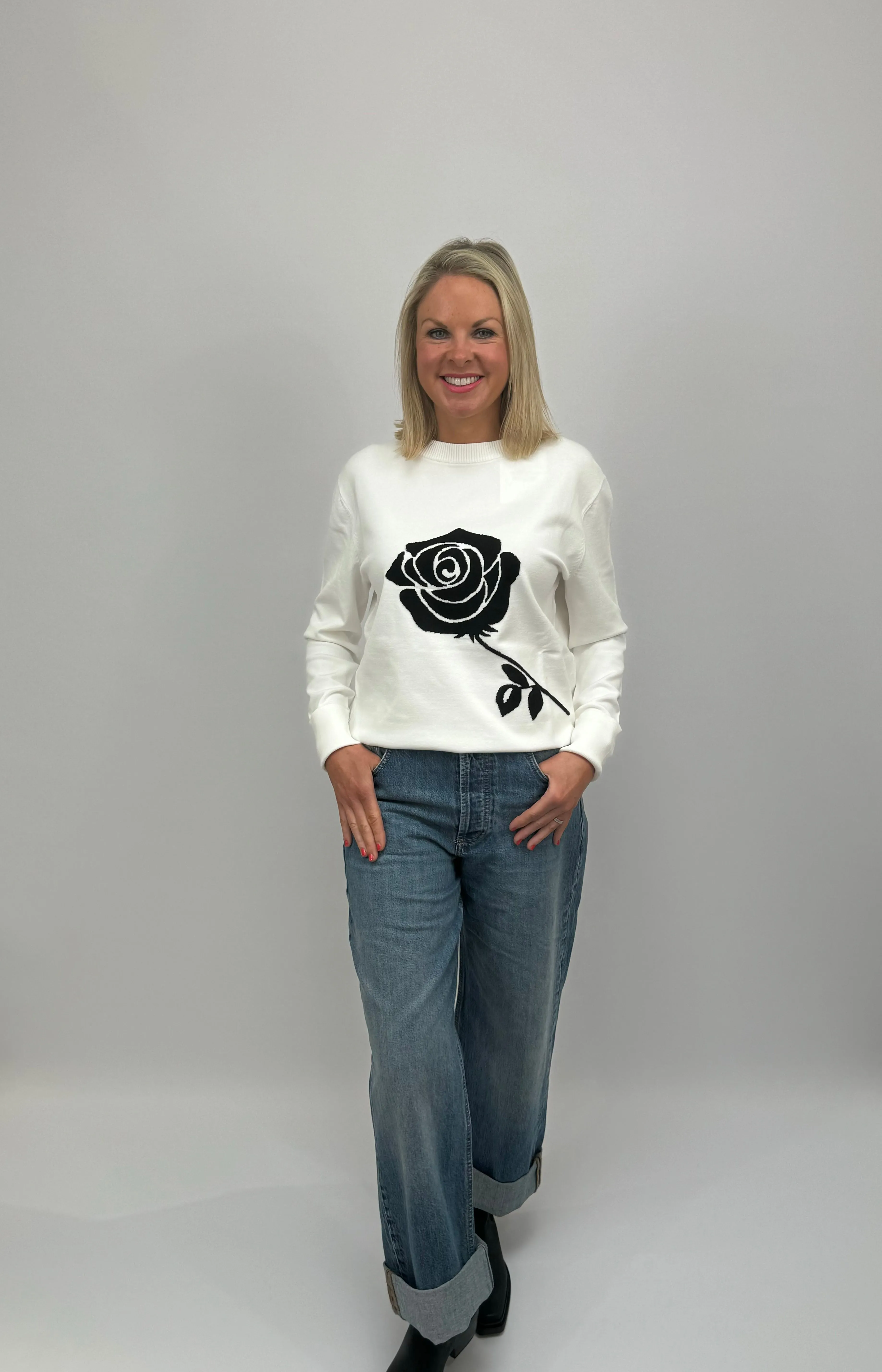 MARELLA Rose Print White Sweater