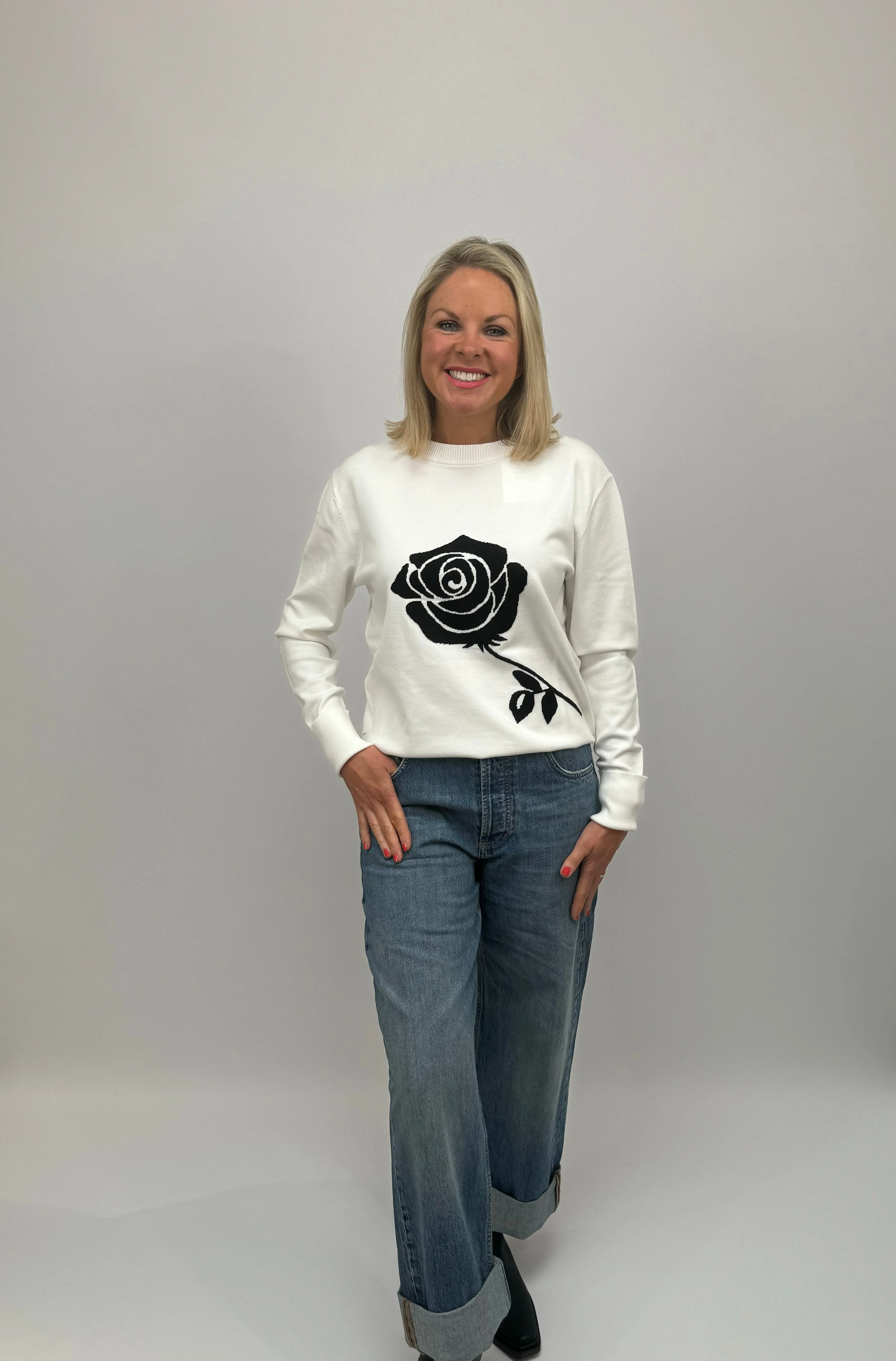 MARELLA Rose Print White Sweater