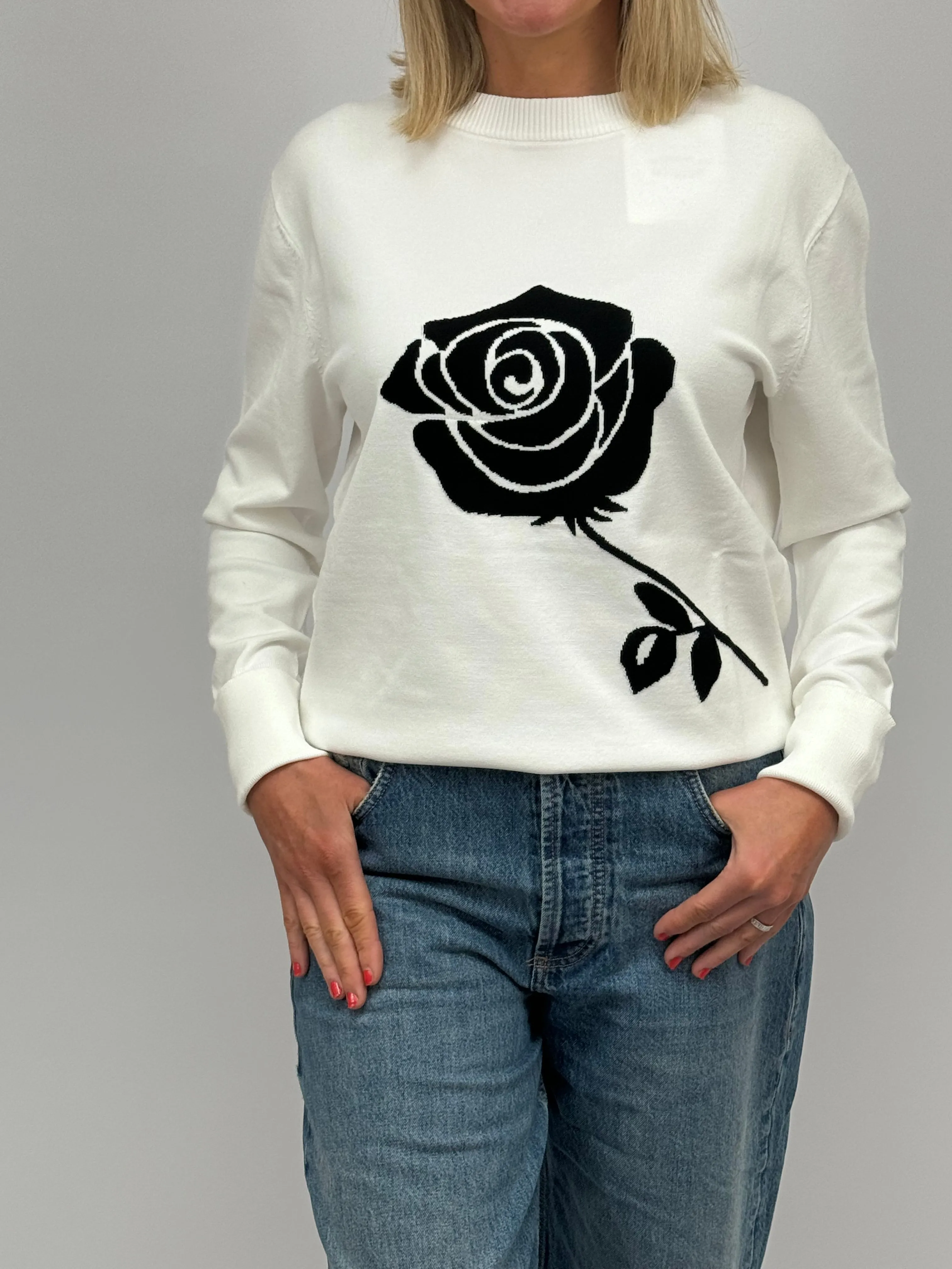 MARELLA Rose Print White Sweater