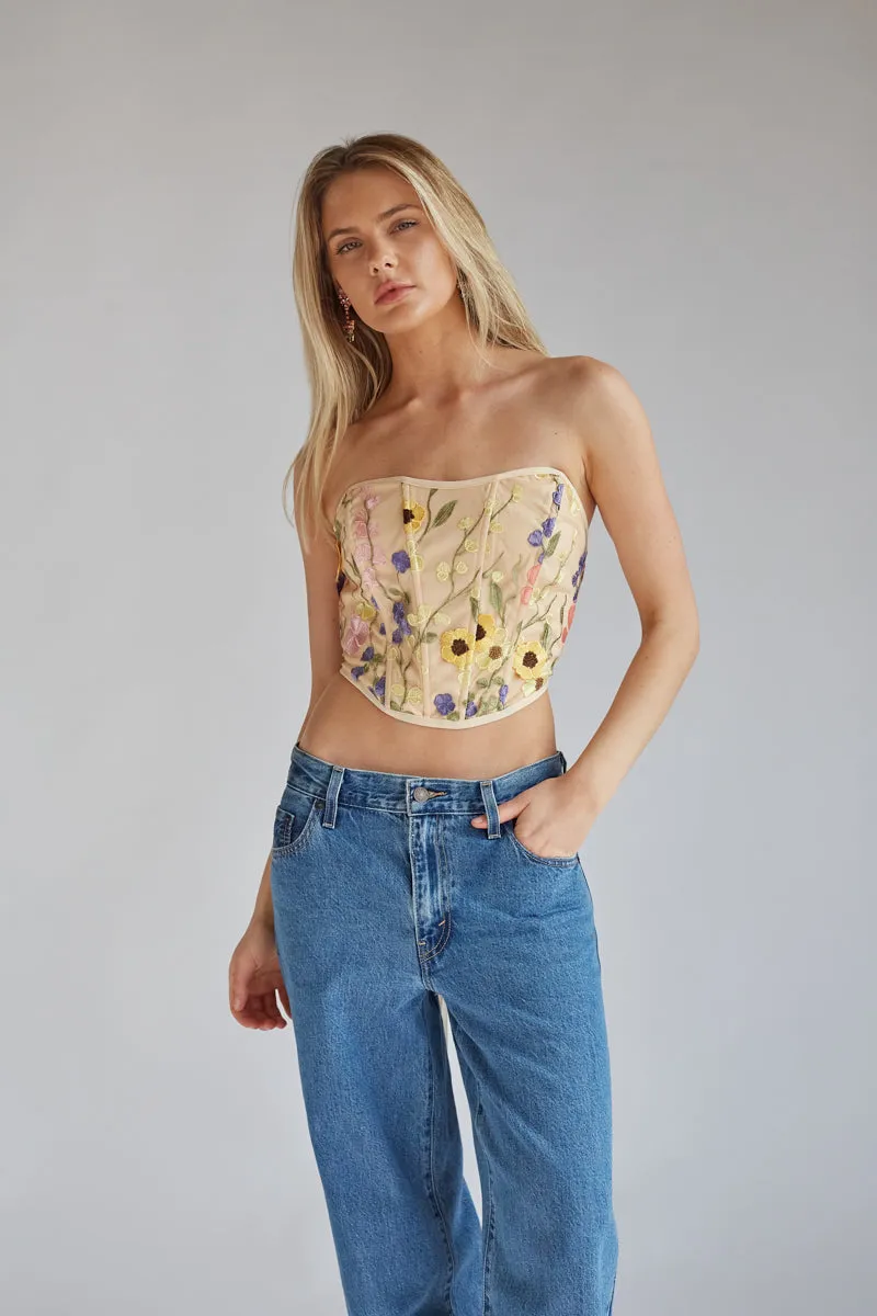Marigold Strapless Floral Lace Corset Top