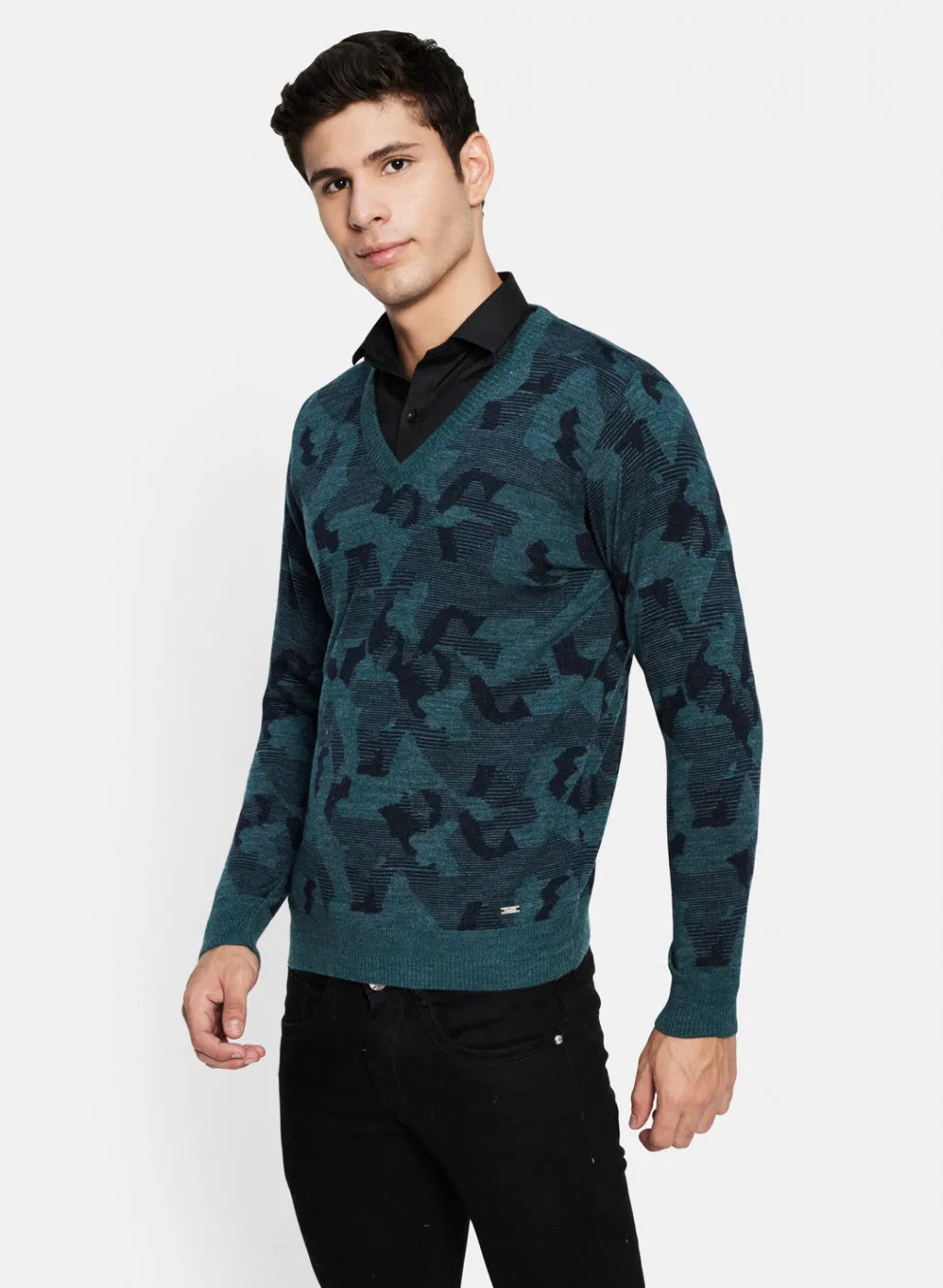 Men Green & Brown Solid Pullover