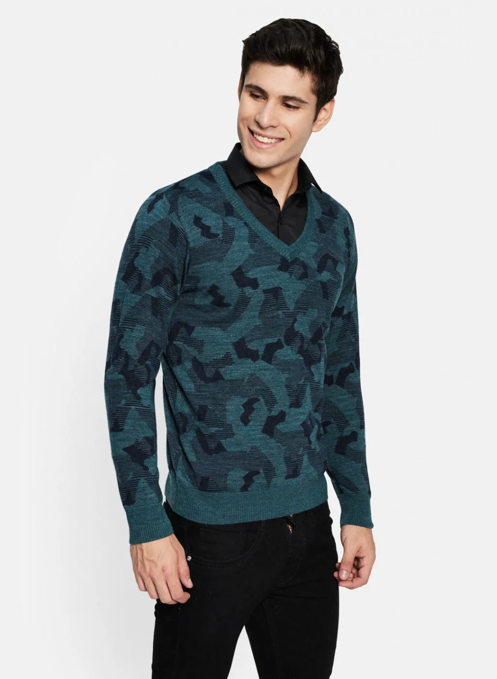 Men Green & Brown Solid Pullover