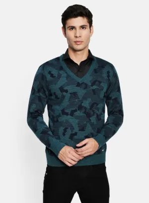 Men Green & Brown Solid Pullover