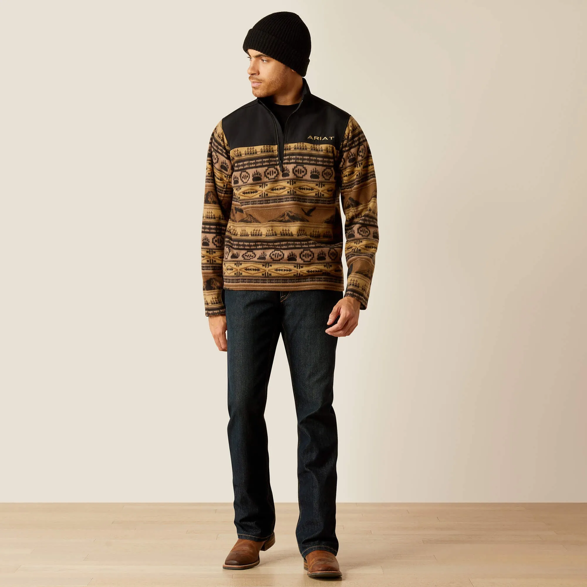 Men's Ariat Basis 2.0 1/4 Zip Sweatshirt - Brown Scenic Serape