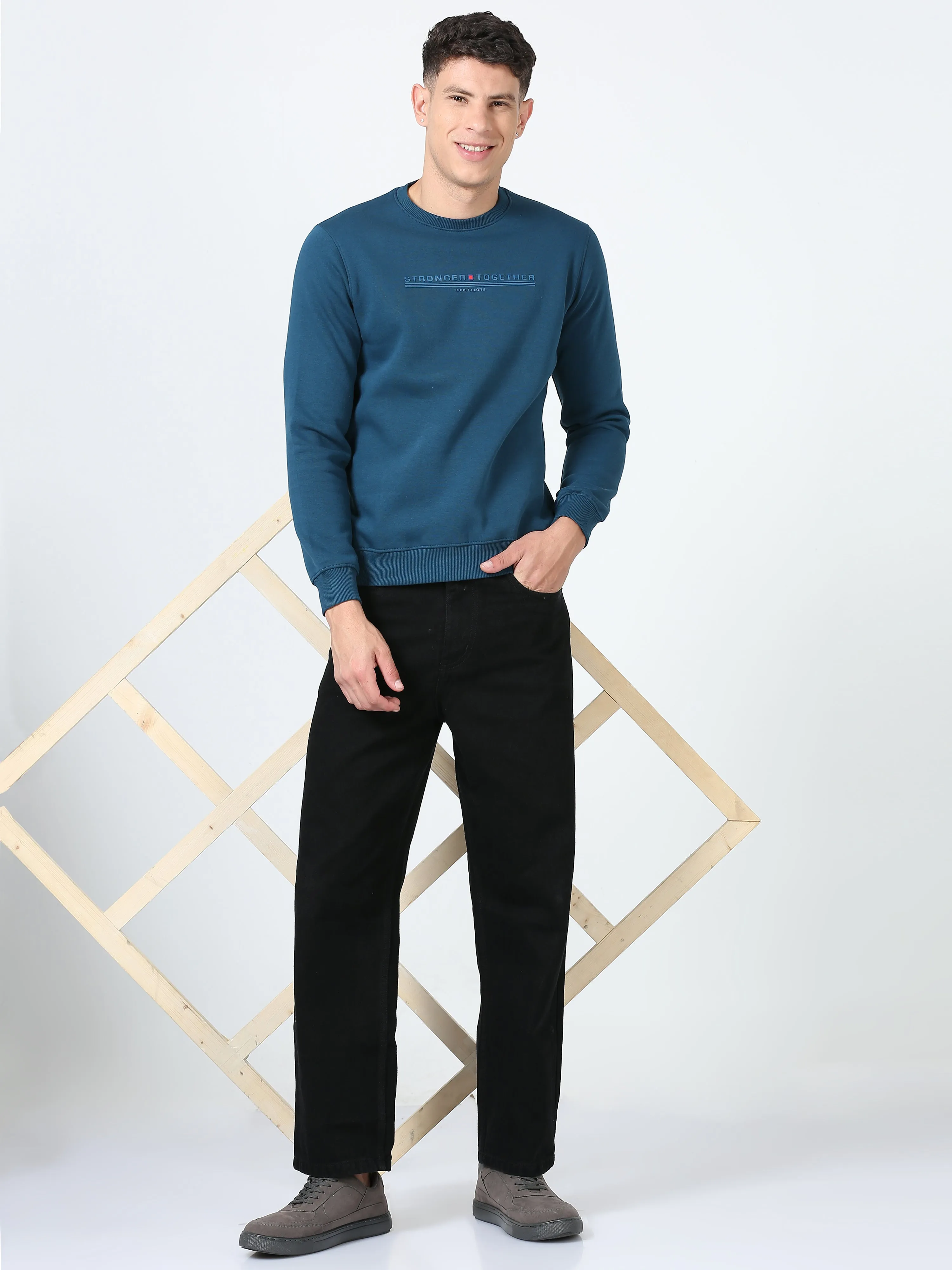 Men's Blue Regular Fit Printed Hoodie Full Sleeves Casual Sweatshirt