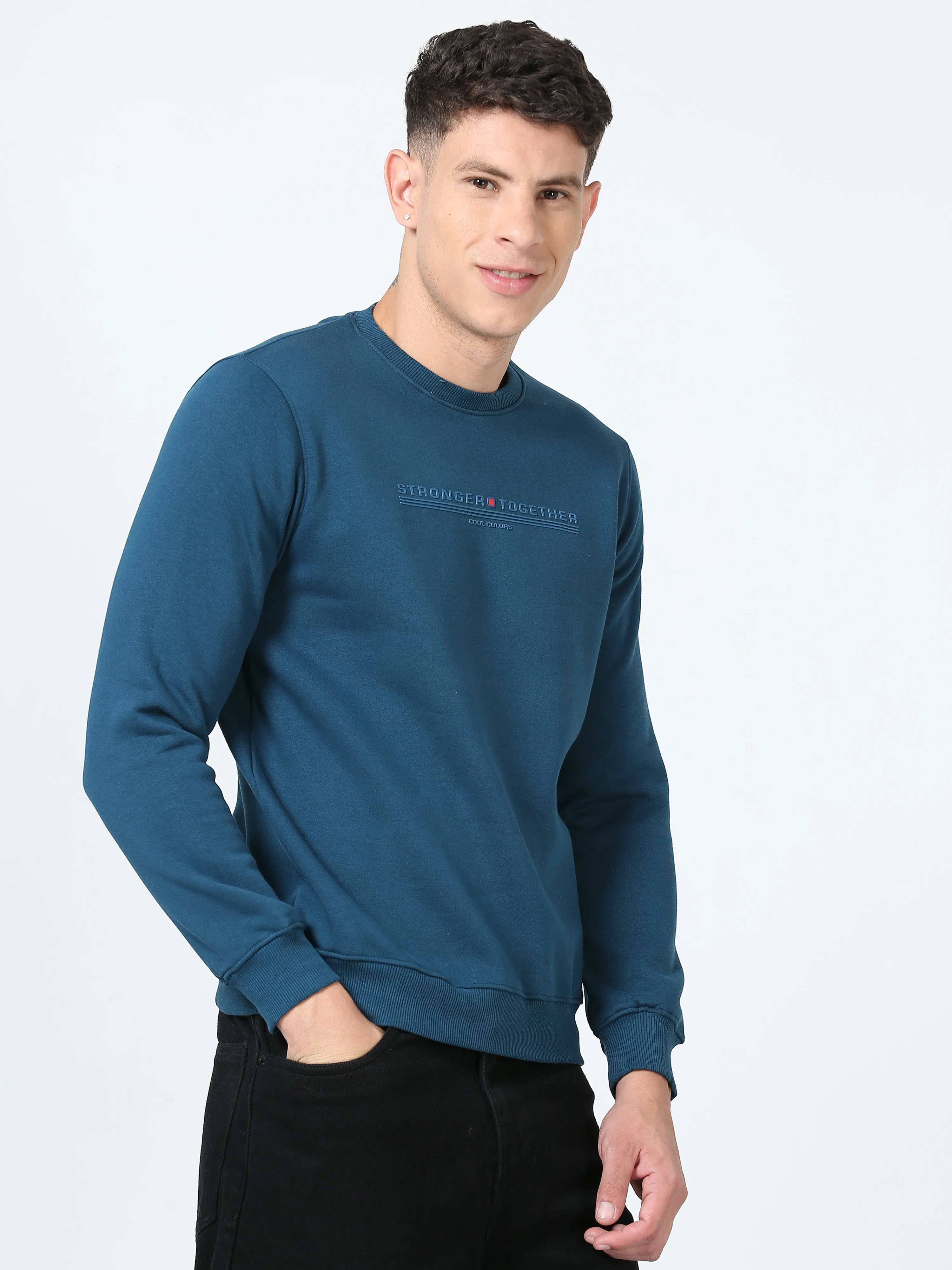 Men's Blue Regular Fit Printed Hoodie Full Sleeves Casual Sweatshirt