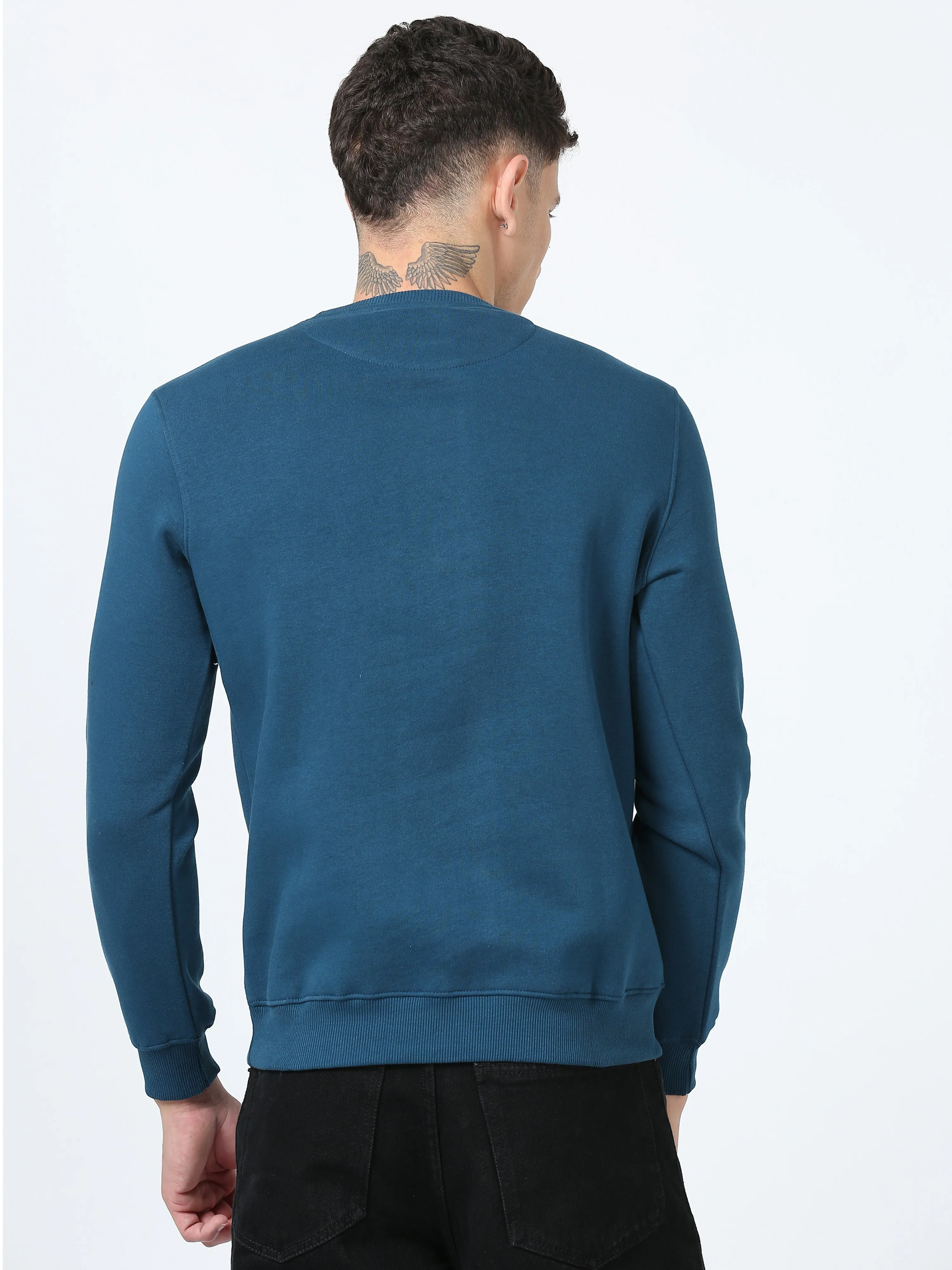 Men's Blue Regular Fit Printed Hoodie Full Sleeves Casual Sweatshirt
