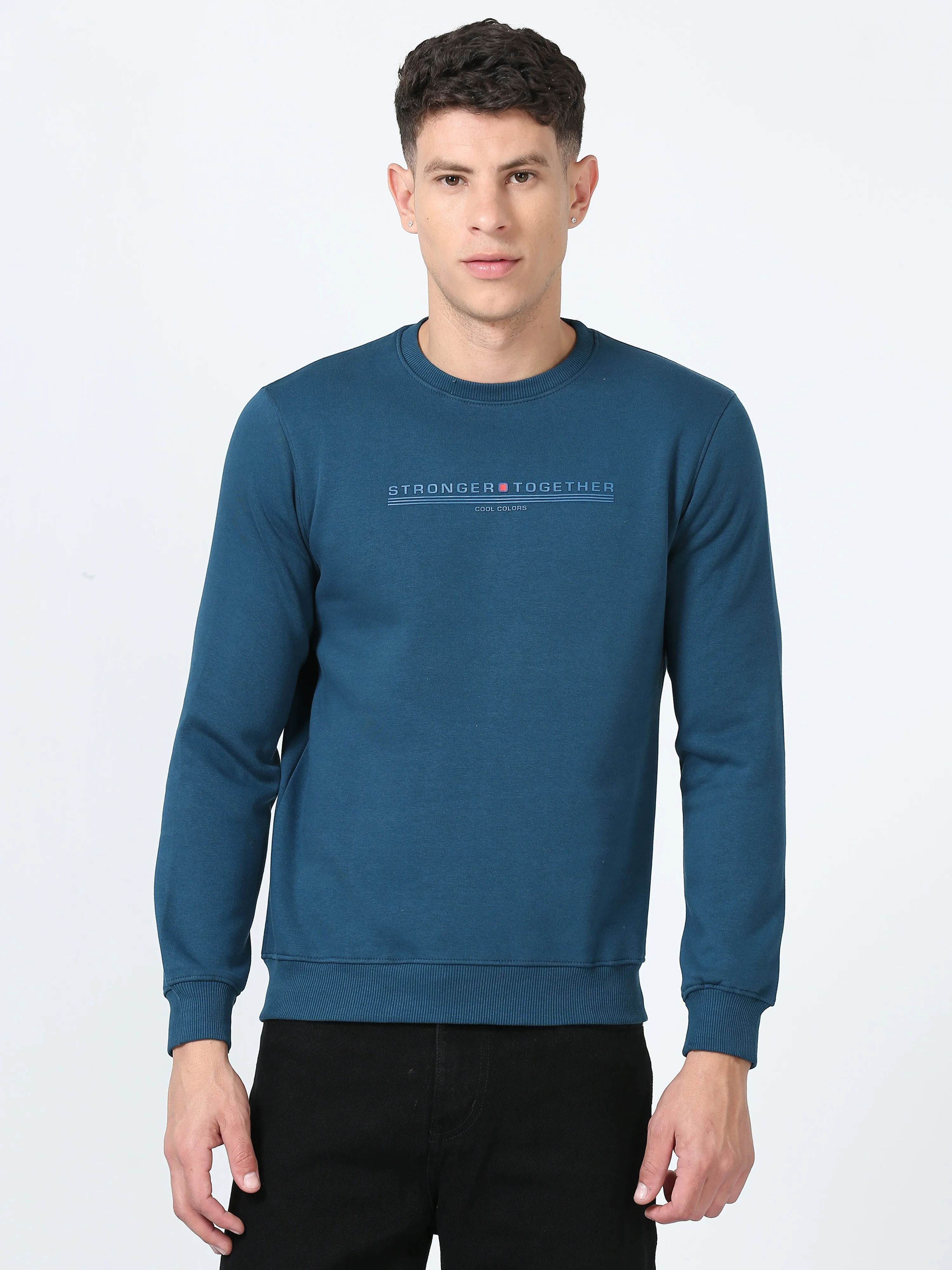 Men's Blue Regular Fit Printed Hoodie Full Sleeves Casual Sweatshirt