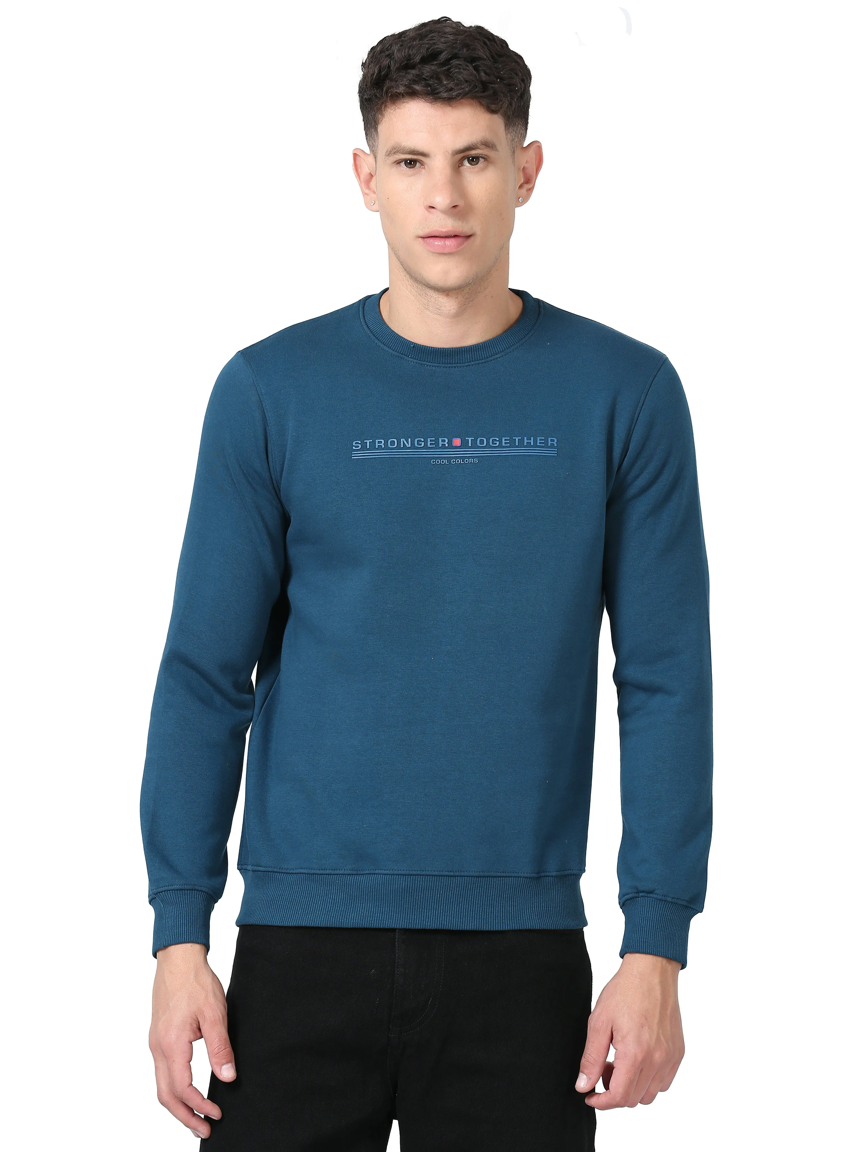 Men's Blue Regular Fit Printed Hoodie Full Sleeves Casual Sweatshirt