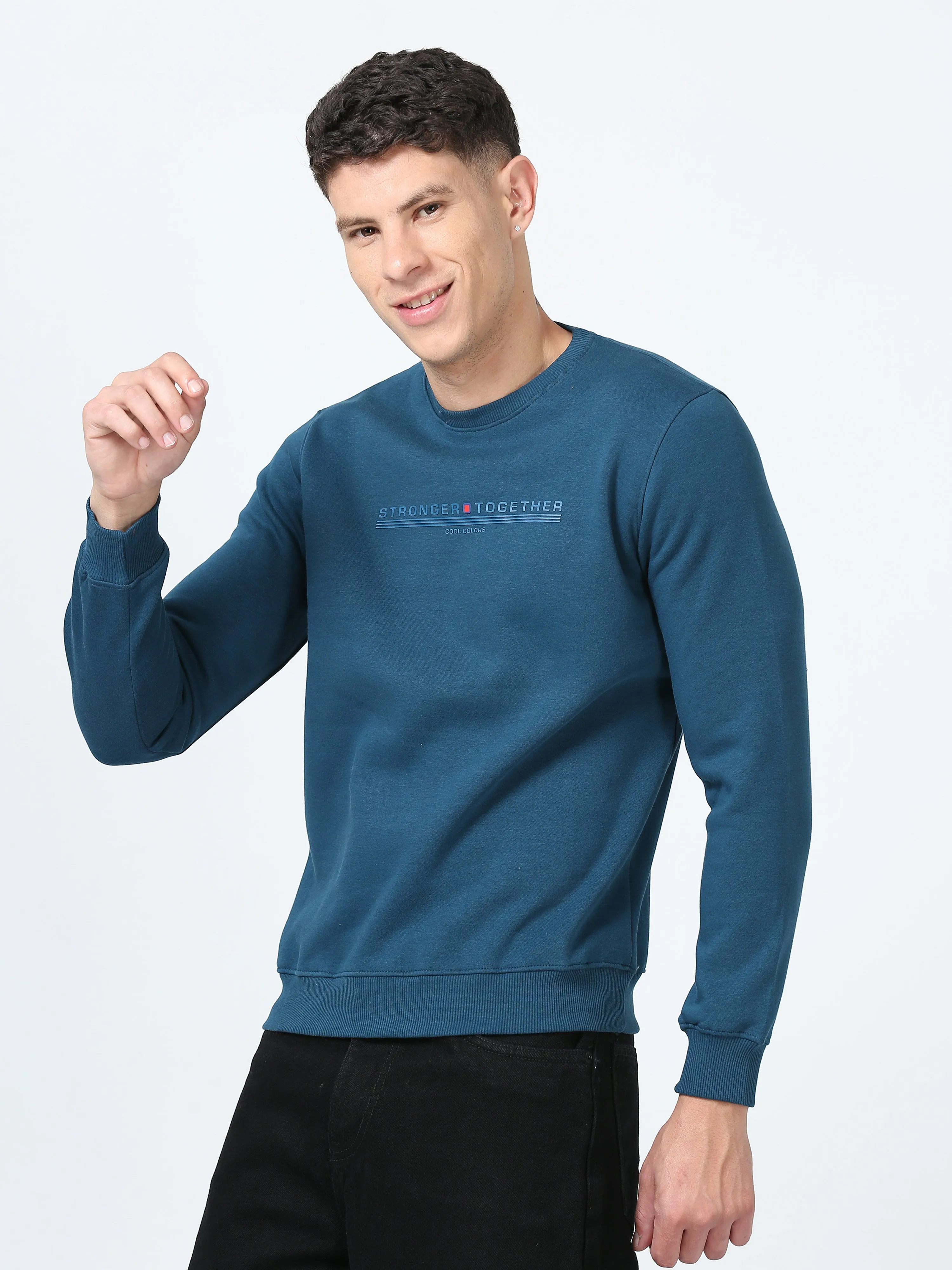 Men's Blue Regular Fit Printed Hoodie Full Sleeves Casual Sweatshirt