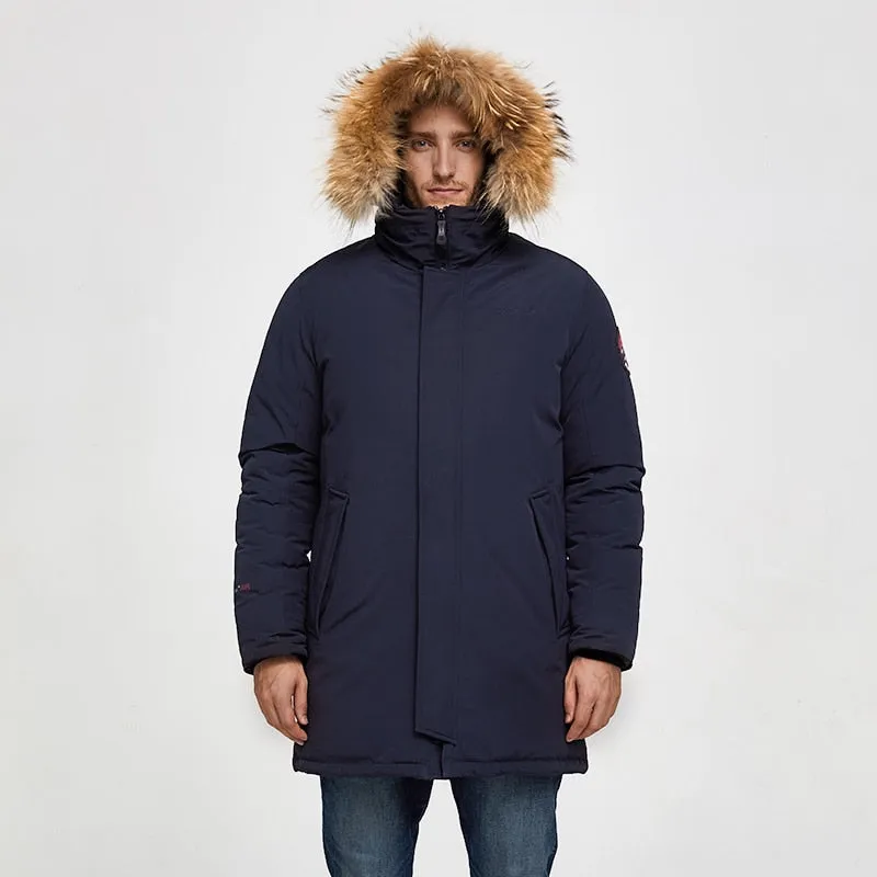 Men's Winter Casual Medium Warm Parka With Raccoon Fur