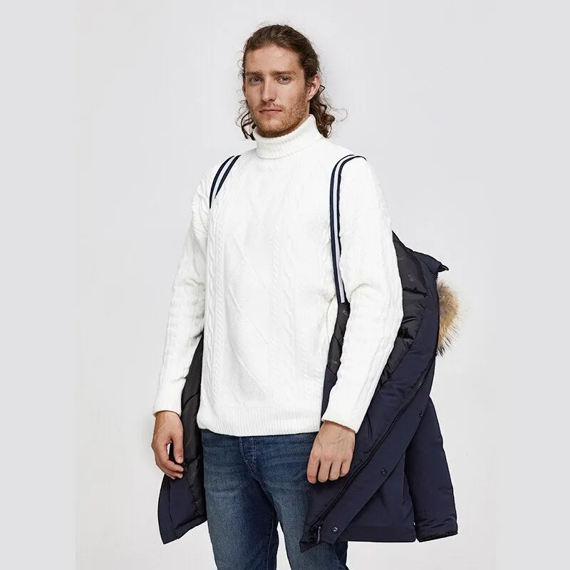 Men's Winter Casual Medium Warm Parka With Raccoon Fur